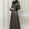 HOODED FUR SLEEVE BELT LEATHER COAT 1349 Haki