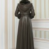 HOODED FUR SLEEVE BELT LEATHER COAT 1349 Haki