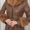 HOODED FUR SLEEVE BELT LEATHER COAT 1349 - tan