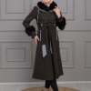 BELTED CACHET TOPCOAT WITH HOOD AND SLEEVE FUR DETAILS 1355 Siyah