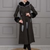BELTED CACHET TOPCOAT WITH HOOD AND SLEEVE FUR DETAILS 1355 Siyah