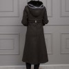 BELTED CACHET TOPCOAT WITH HOOD AND SLEEVE FUR DETAILS 1355 Siyah