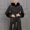 BELTED CACHET TOPCOAT WITH HOOD AND SLEEVE FUR DETAILS 1355 Siyah