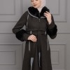 BELTED CACHET TOPCOAT WITH HOOD AND SLEEVE FUR DETAILS 1355 Siyah