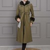 BELTED CACHET TOPCOAT WITH HOOD AND SLEEVE FUR DETAILS 1355 - khaki