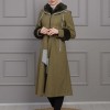 BELTED CACHET TOPCOAT WITH HOOD AND SLEEVE FUR DETAILS 1355 - khaki