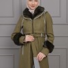 BELTED CACHET TOPCOAT WITH HOOD AND SLEEVE FUR DETAILS 1355 - khaki