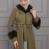BELTED CACHET TOPCOAT WITH HOOD AND SLEEVE FUR DETAILS 1355 - khaki