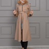 BELTED CACHET TOPCOAT WITH HOOD AND SLEEVE FUR DETAILS 1355 Bej