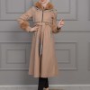 BELTED CACHET TOPCOAT WITH HOOD AND SLEEVE FUR DETAILS 1355 Bej