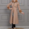 BELTED CACHET TOPCOAT WITH HOOD AND SLEEVE FUR DETAILS 1355 Bej