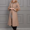 BELTED CACHET TOPCOAT WITH HOOD AND SLEEVE FUR DETAILS 1355 Bej