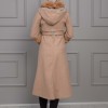 BELTED CACHET TOPCOAT WITH HOOD AND SLEEVE FUR DETAILS 1355 Bej