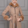 BELTED CACHET TOPCOAT WITH HOOD AND SLEEVE FUR DETAILS 1355 Bej