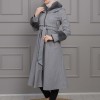 BELTED CACHET TOPCOAT WITH HOOD AND SLEEVE FUR DETAILS 1355 - gray