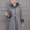 BELTED CACHET TOPCOAT WITH HOOD AND SLEEVE FUR DETAILS 1355 - gray