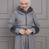 BELTED CACHET TOPCOAT WITH HOOD AND SLEEVE FUR DETAILS 1355 - gray