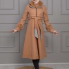 BELTED CACHET TOPCOAT WITH HOOD AND SLEEVE FUR DETAILS 1355 taba