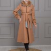 BELTED CACHET TOPCOAT WITH HOOD AND SLEEVE FUR DETAILS 1355 taba