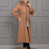 BELTED CACHET TOPCOAT WITH HOOD AND SLEEVE FUR DETAILS 1355 taba