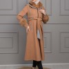 BELTED CACHET TOPCOAT WITH HOOD AND SLEEVE FUR DETAILS 1355 taba
