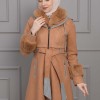 BELTED CACHET TOPCOAT WITH HOOD AND SLEEVE FUR DETAILS 1355 taba