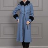 BELTED CACHET TOPCOAT WITH HOOD AND SLEEVE FUR DETAILS 1355 - blue