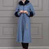 BELTED CACHET TOPCOAT WITH HOOD AND SLEEVE FUR DETAILS 1355 - blue