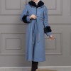 BELTED CACHET TOPCOAT WITH HOOD AND SLEEVE FUR DETAILS 1355 - blue