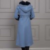 BELTED CACHET TOPCOAT WITH HOOD AND SLEEVE FUR DETAILS 1355 - blue
