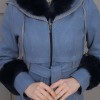 BELTED CACHET TOPCOAT WITH HOOD AND SLEEVE FUR DETAILS 1355 - blue