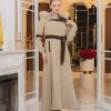 Cashmere Wool Coat with Fur Lining and Removable Hood - Code 1374 - Hellbraun