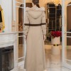 Cashmere Wool Coat with Fur Lining and Removable Hood - Code 1374 - Hellbraun