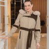 Cashmere Wool Coat with Fur Lining and Removable Hood - Code 1374 - Hellbraun