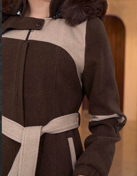 Cashmere Wool Coat with Fur Lining and Removable Hood - Code 1374 - Braun