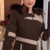 Cashmere Wool Coat with Fur Lining and Removable Hood - Code 1374 - Braun