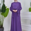 Lace up Sleeve Simple Hijab Dress 831 - purpul