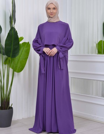 Islamisches Scharia-Kleid mit Bindearm-Detail 831 - Lila