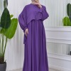 Lace up Sleeve Simple Hijab Dress 831 - purpul