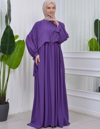 Islamisches Scharia-Kleid mit Bindearm-Detail 831 - Lila