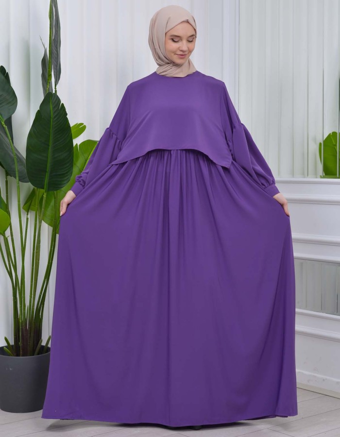 Lace up Sleeve Simple Hijab Dress 831 - purpul