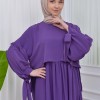 Lace up Sleeve Simple Hijab Dress 831 - purpul