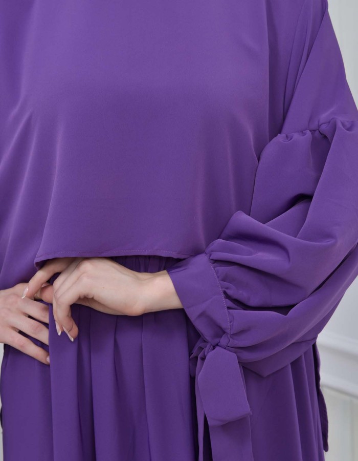 Lace up Sleeve Simple Hijab Dress 831 - purpul