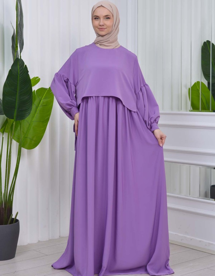 Lace up Sleeve Simple Hijab Dress 831 - lilac