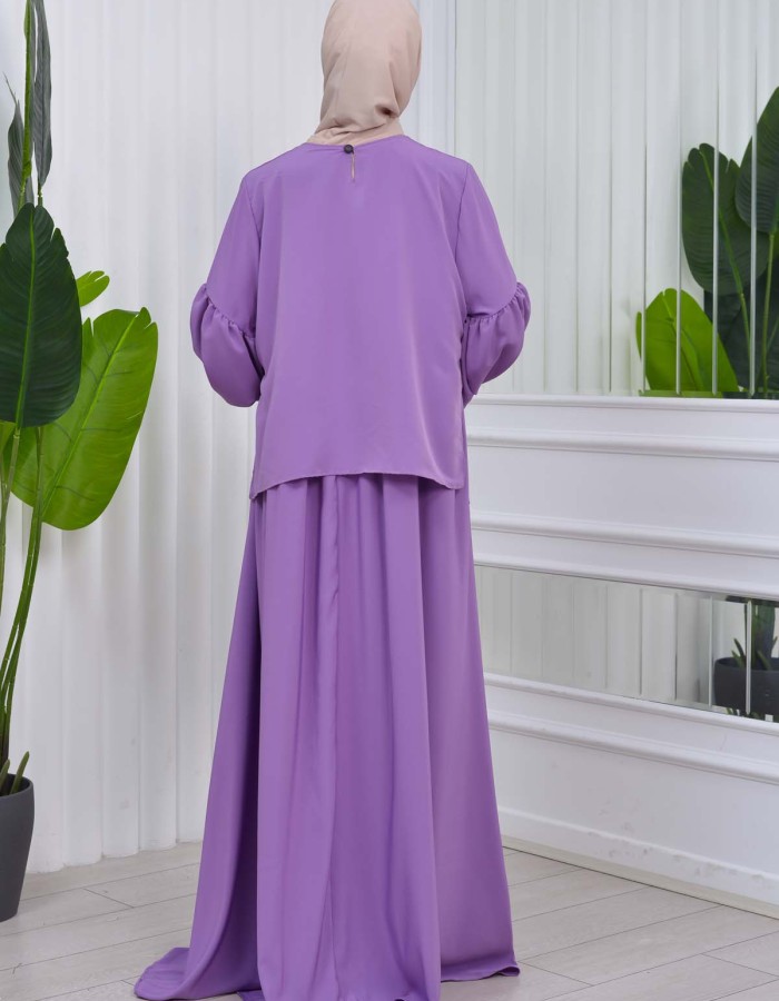 Lace up Sleeve Simple Hijab Dress 831 - lilac