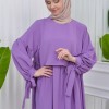 Lace up Sleeve Simple Hijab Dress 831 - lilac