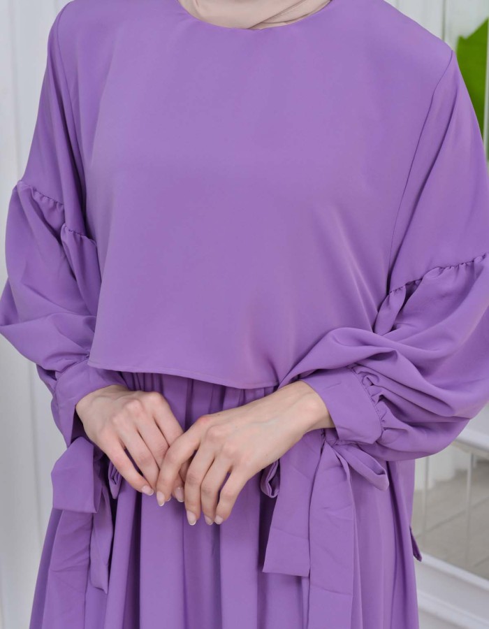 Lace up Sleeve Simple Hijab Dress 831 - lilac
