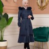 Shaomah Trench Coat with Removable Fur Hood - Code 1363 - deep blue