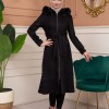 Shaomah Trench Coat with Removable Fur Hood - Code 1363 - black