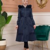 Shaomah Trench Coat with Removable Fur Hood - Code 1363 - deep blue